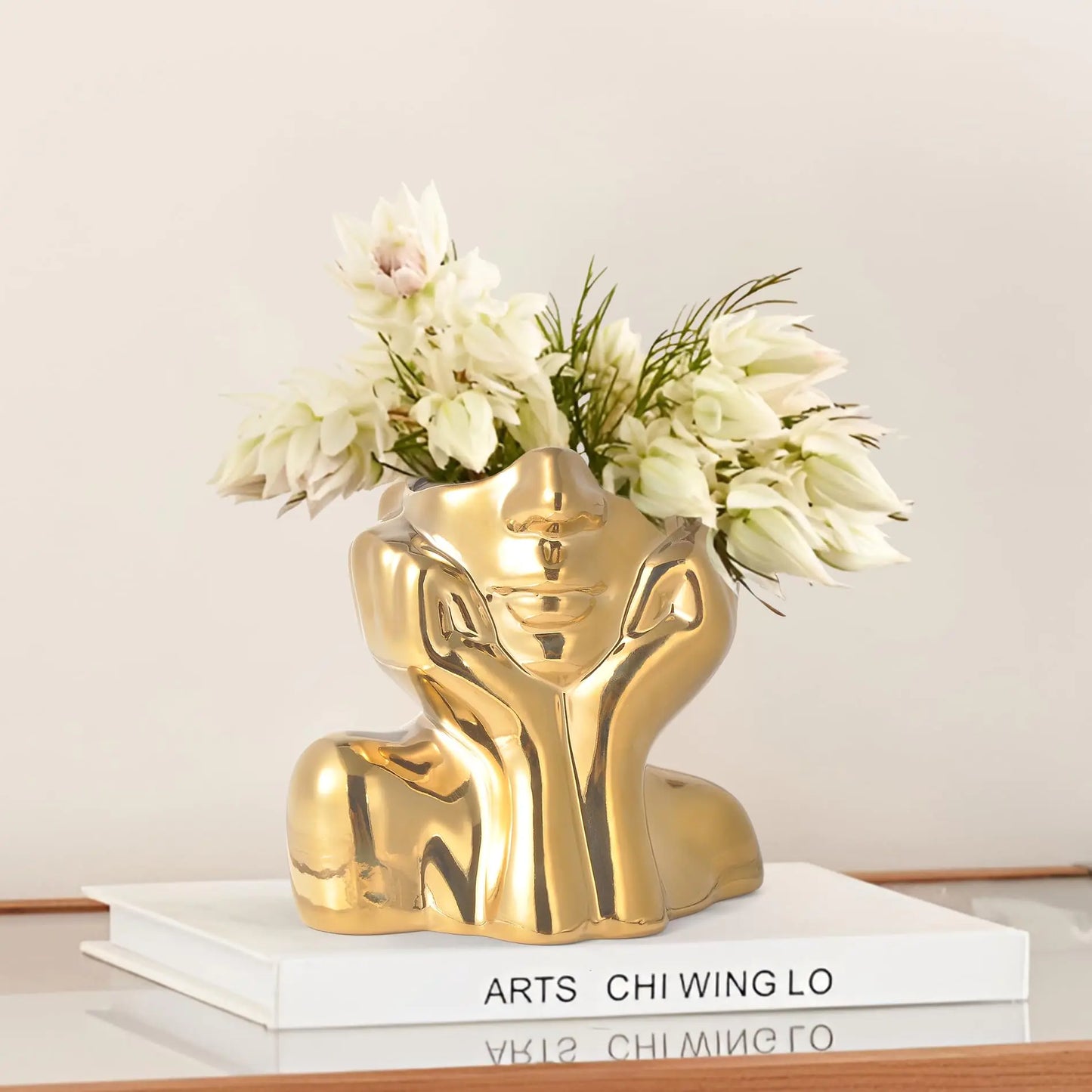 Elegant Gold Ceramic Face Vase