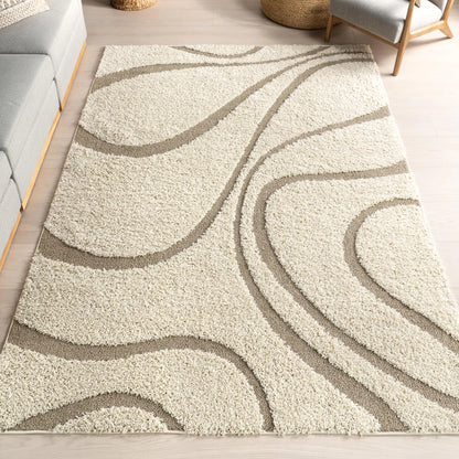 nuLOOM Carolyn Modern Shag Area Rug - 2x3 Accent Shag Rug Transitional Cream/Blue Rugs for Living Room Bedroom Dining Room Nursery Entryway