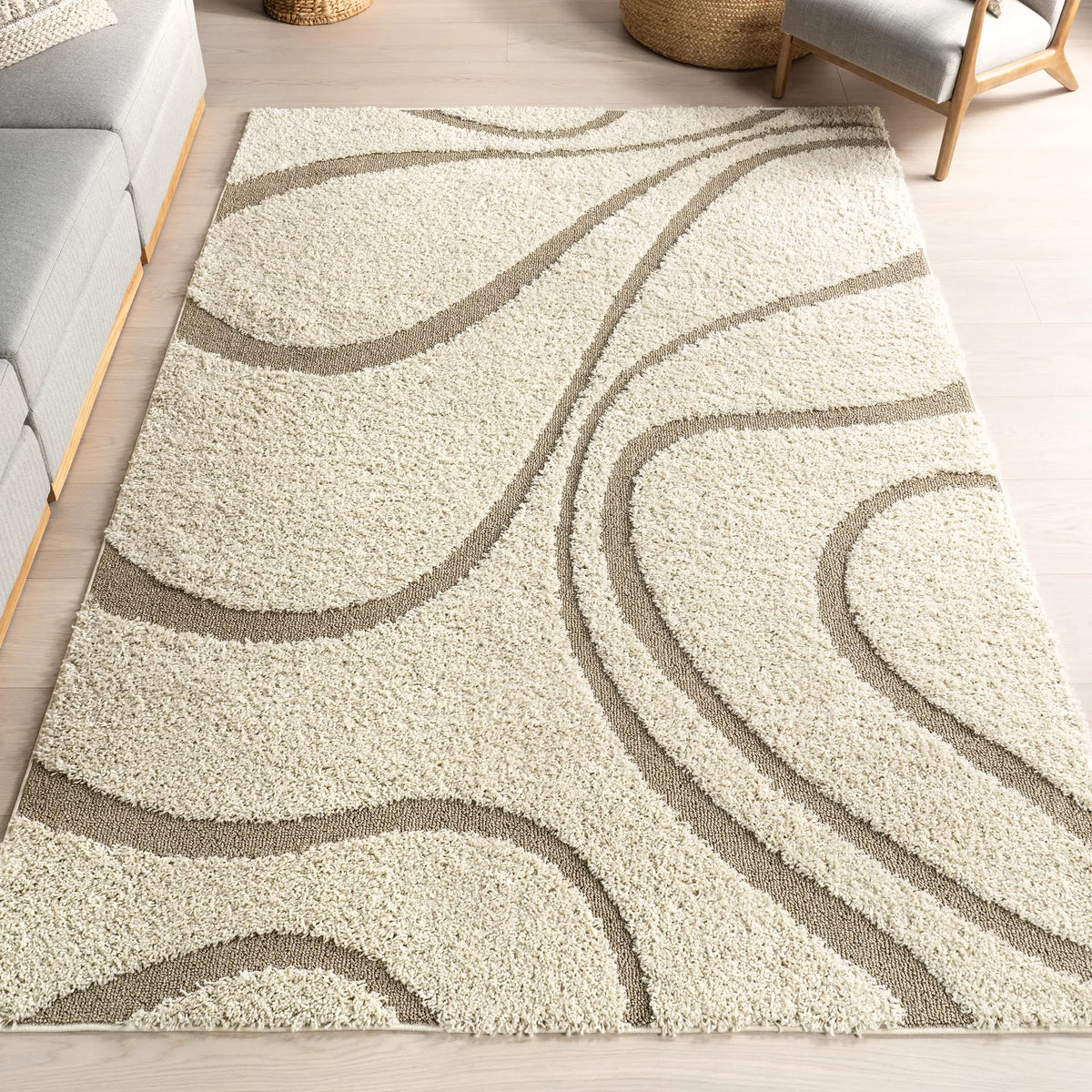 nuLOOM Carolyn Modern Shag Area Rug - 2x3 Accent Shag Rug Transitional Cream/Blue Rugs for Living Room Bedroom Dining Room Nursery Entryway
