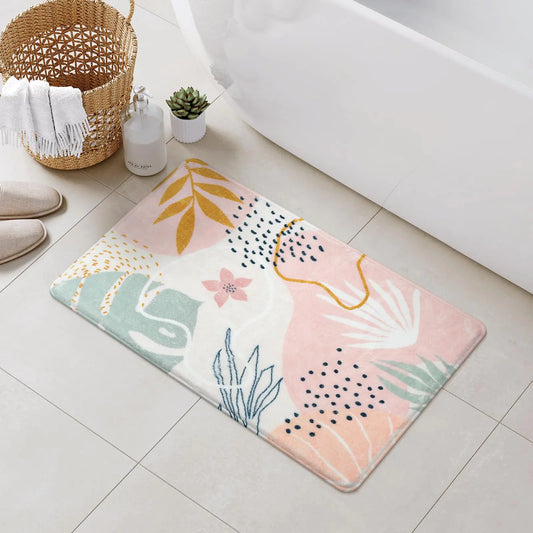 Uphome Boho Pink Plant Bath Mat 20x32