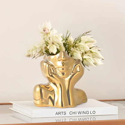 Elegant Gold Ceramic Face Vase