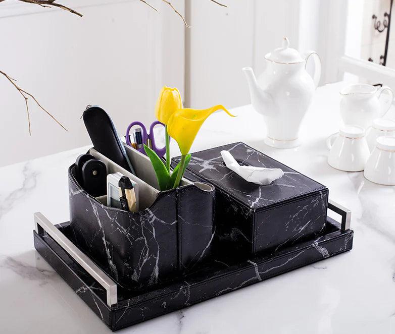 Marble Pattern Storage Box and Tray